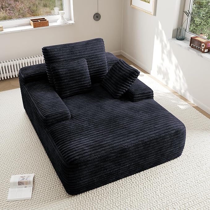JACH 67 Oversized Boneless Sofa Bed Corduroy Sleeper Couch Lounge Chair Modern Comfy Deep Seat Lazy Sofas for Living Room Movie Room Game Room Small Space No Assembly (Black)
