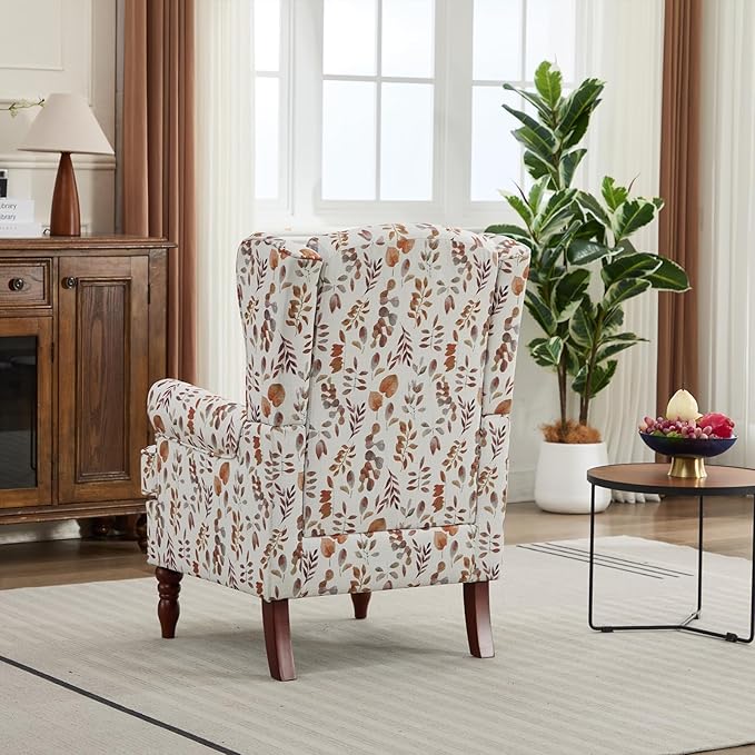 Chifee &amp Vingol Wingback Chair High Back Armchair Upholstered Living Room Chairs Comfy Single Sofa ChairBrown