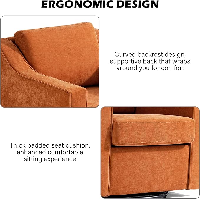 Swivel Accent Chair Modern Round Barrel Arm Chair for Living Room Bedroom Comfy Club Reading Chairs for Adults (Chenille Orange Set of 2)