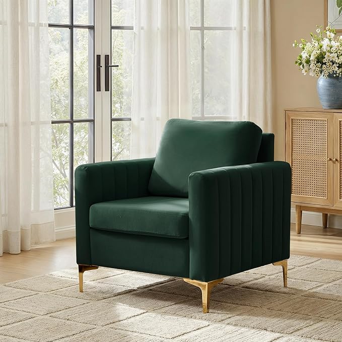 Modern Upholstered Velvet Accent Chair Velvet Armchair Club Chair with Gold Metal Legs Mid-Century Barrel Leisure Comfy Reading Chair for Livingroom Bedroom
