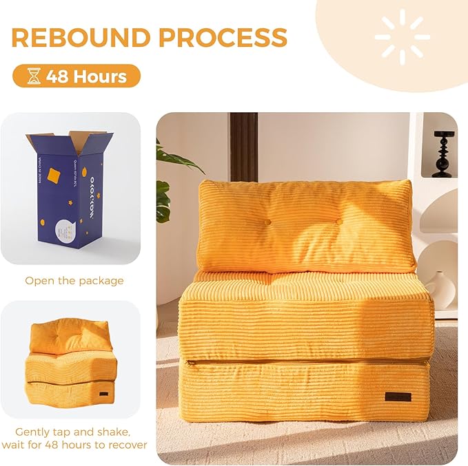 MAXYOYO Folding Sofa Bed Convertible Sofa Bed with High-Density Support Foam Portable 4 in 1 Fold Out Chair to Floor Lounger Versatile Floor Couch for Living Room Bedroom Orange