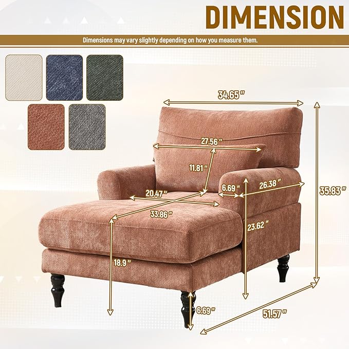 Accent Chair 51'' Modern Armchair for Living Room Upholstered High Back Lazy Sleeper Armchair Recliner for Woman Chaise Lounge Chair Indoor Single Reading Sofa Chair with Wood Legs (Orange)