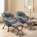 Corduroy Lazy Chair Set of 2 with Ottoman Ergonomic Comfy Reading Chair for Living Room Bedroom &amp Office in Small Spaces