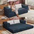 80 Convertible Sofa Bed Sleeper King Size Foldable Futon Couch with Memory Foam &amp 2 Pillows Chenille Fabric Modular Loveseat for Small Spaces Apartment Living Room Studio (Blue 80in)