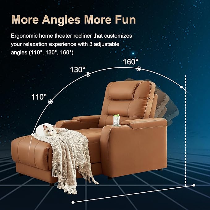Power Recliner Chair with Cup Holder Comfy Reading Chair for Bedroom Oversized Recliner for Living RoomApartment (Faux Leather Brown)