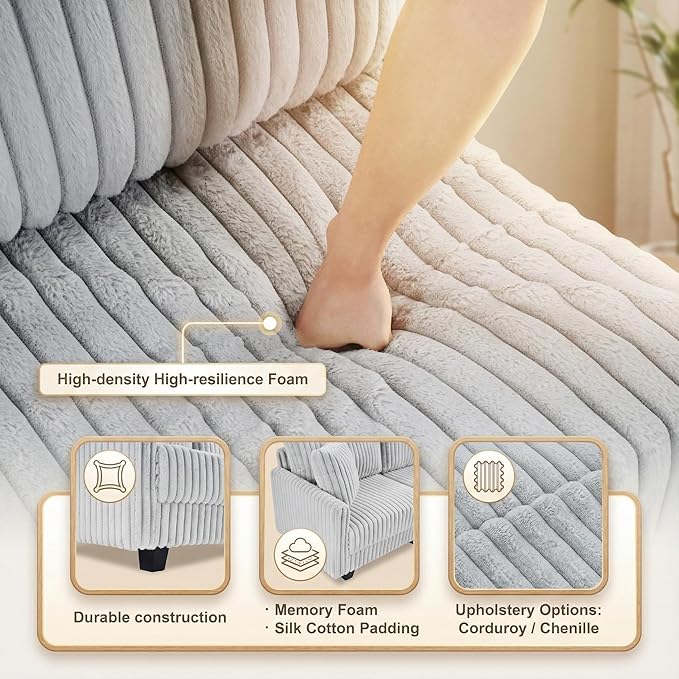 100 L Shaped Sectional Couches for Living Room Modular Sectional Sofa with Movable Ottoman Corduroy 4 Seat Couch with Built-in Charging Ports Light Grey | Movable Ottoman Soft Corduroy Feel USB