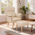 Accent Chair with Ottoman Comfy Living Room Chair with Adjustable Backrest Upholstered Lounge Chair with Removable Cushion for Living Room BedroomBeige