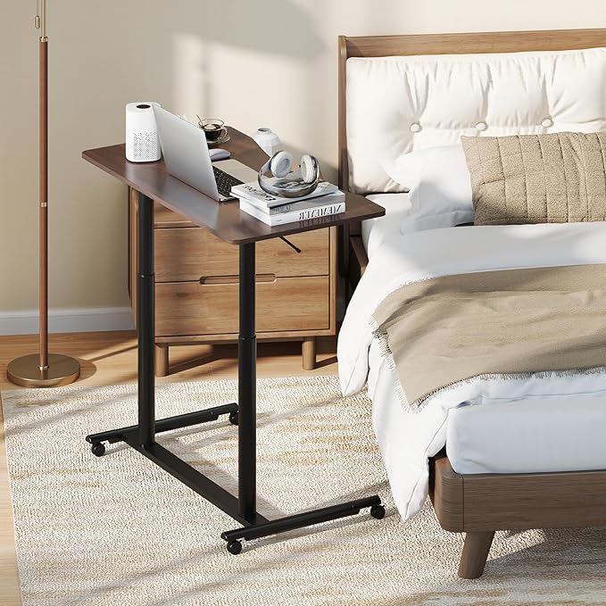 Tangkula Mobile Standing Desk C-Shaped Sit Stand Desk with Adjustable Height Lockable Wheels &amp Metal Frame Rolling Laptop Desk Portable Computer Workstation for Small Space