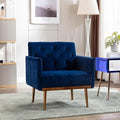 Modern Velvet Accent Chair Living Room Bedroom Leisure Single Sofa Chair (with Gold Metal feet) TV armrest seat Suitable for Small Space Home Office Coffee Chair (Blue)