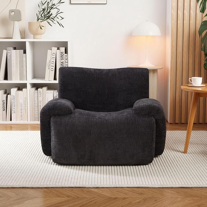 Mlmh &amp Kngwa 42 inch Boneless Accent Chair Comfy Reading Nook Chair Oversized Bean Bag Chenille Chairs Single Couch with Wide Armrest for Living Room Bedroom Apartment Black