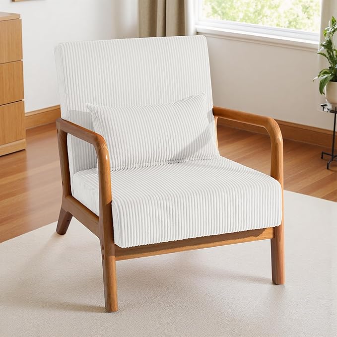 Accent Chair Mid Century Modern Armchair with Pillow Upholstered Lounge Sofa Reading Side Chair for Living Room Bedroom