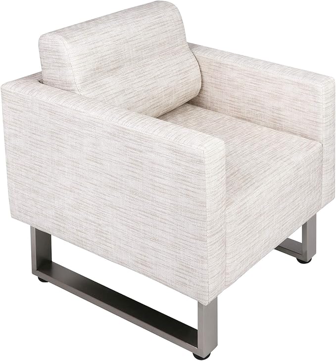 LUCKYERMORE Guest Office Reception Chair Waiting Room Chair Faux Leather Accent Sofa Arm Chairs PU Feather Luxury Soft Sponge for Living Room Office SalonBeige/White