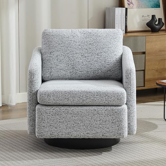 Moden Swivel Accent Chair 360 Degree Round Swivel Barrel Chair with Pillow Upholstered Comfy Barrel Armchair Single Club Sofa Chair for Living Room Bedroom Reading Room (Grey)
