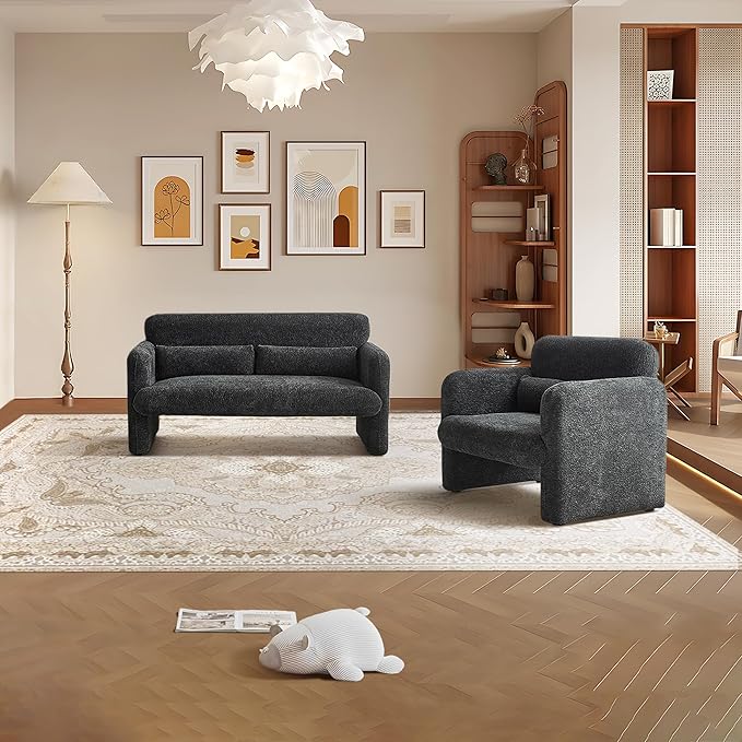 33.86 Inch Velvet Single Sofa for Living RoomAccent Chair for Small Spaces Modern Upholstered Armchair with Lumbar PillowComfy Reading Chair for Bedroom (300lbs Capacity)Dark Grey