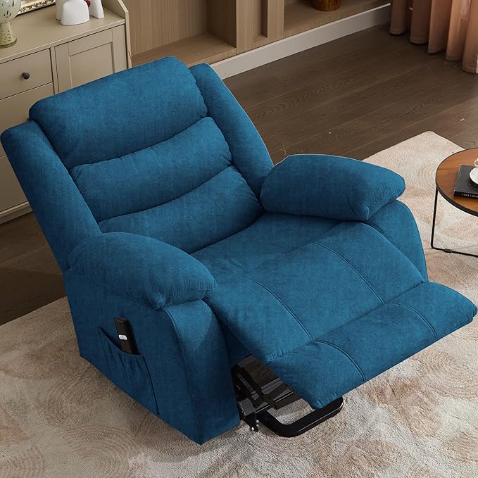 Oversized Power Lift Recliner for Elderly Extra Wide Electric Recliner Chairs with Massage and Heat Reclining Chair with Side Pockets Recliner for Living Room (Imitation Cashmere Blue)