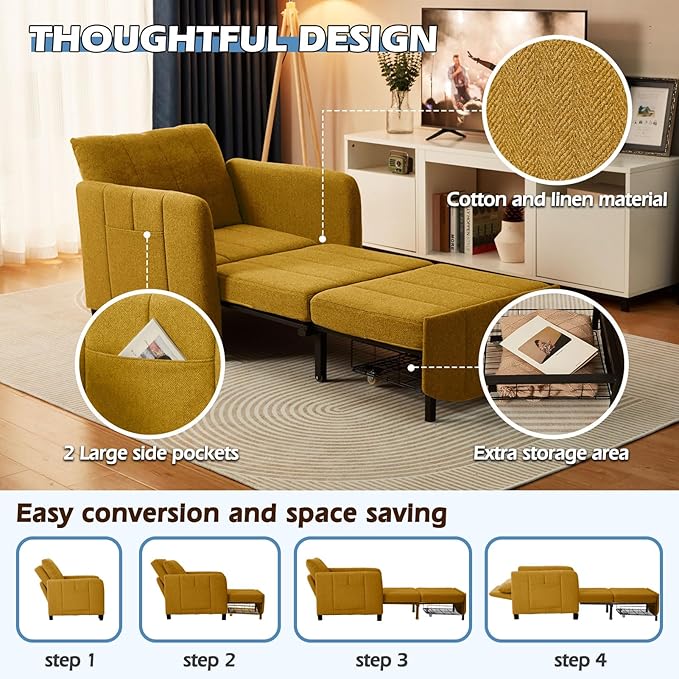 Sleeper Chair 84 Extra Long Convertible Chair Bed Upgraded 3-in-1 to 4-in-1 Pull Out Chair &amp Single Sofa Bed for Adult Sleeping Chairs for Living Room &amp Small Space