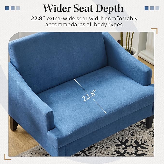 Bezseller 41 Oversized Accent Chair Comfy Living Room Chair with 2 Pillows Upholstered Mid Century Modern Armchair with Deep Seat Reading Chair for Bedroom Apartment Office Blue