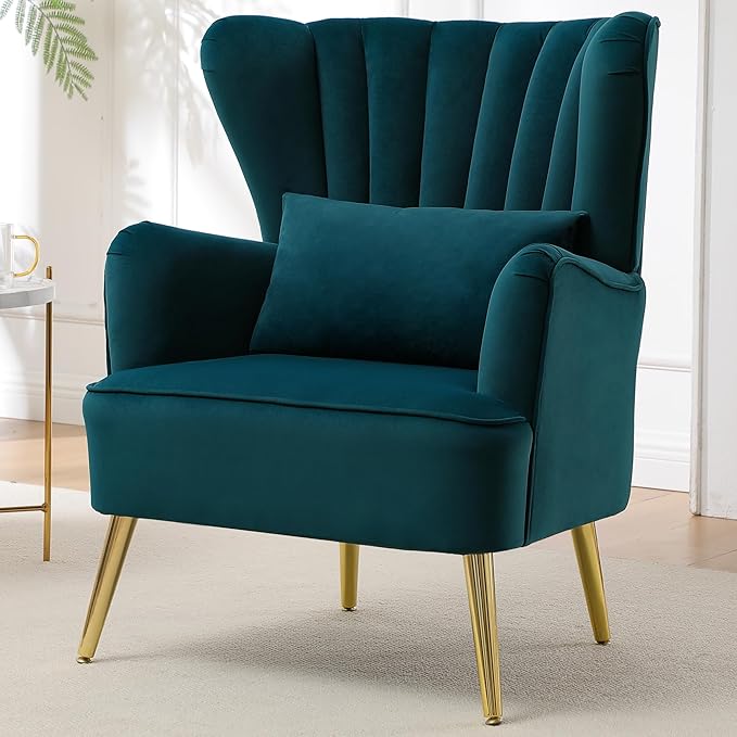 Modern Accent Chair Comfy Wingback Armchair with Pillow Upholstered Shell Chair Reading Chair for Bedroom Living Room Small SpacesDressing Room Light Blue