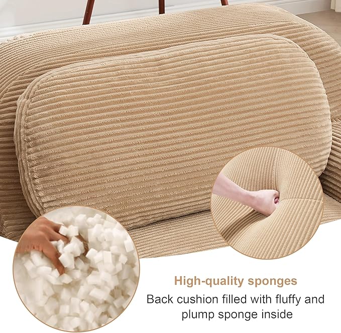 152.7 Inch Modular Sectional Sofa 4-Seater Cloud Couch with Deep Seat Boneless Couch with Pillows for Living Room Apartment Camel