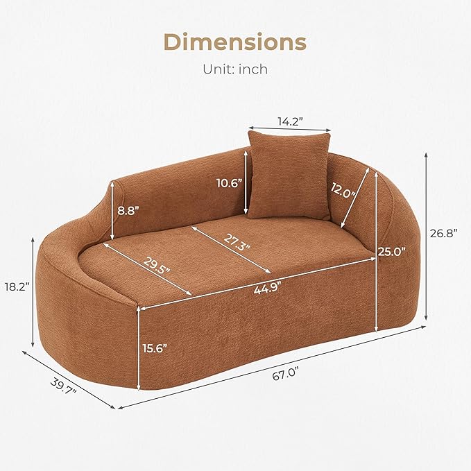 DEINPPA Modern Chaise Lounge with Pillow Chenille Comfy Cloud Couch for Living Room Bedroom Apartment No Assembly Needed-Orange | Lasting Support