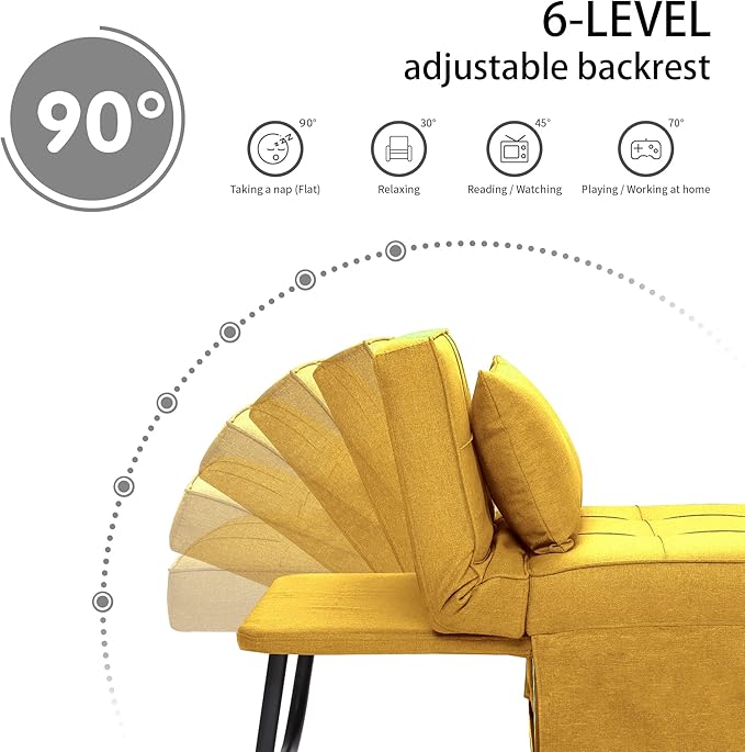 BIGSYY Sofa Bed Set of 4 in 1 Multi-Function Folding Ottoman Breathable Linen Couch Bed with Adjustable Backrest Modern Convertible Chair for Living Room Apartment Office Yellow