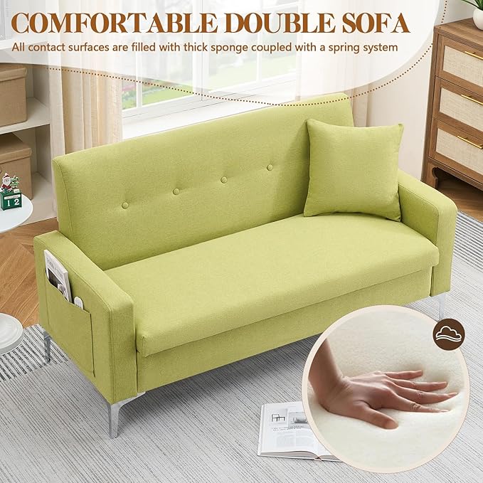 58'' Velvet Small Loveseat Sofa Couch with StorageSettee Bench Couches for Bedroom2-Seater Mini Sofa with Comfy CushionTiny Couch for Small SpaceEasy Assembly