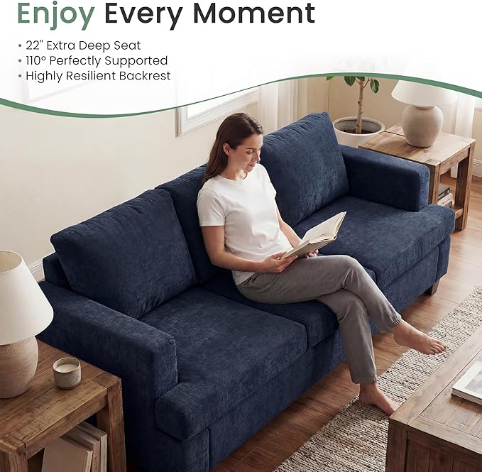 YOUDENOVA 2 Piece Set Comfy Sofa Couch 3 Seater &amp Loveseat Sofa with Deep Seats Modern Sleeper Couch for Living Room Navy Chenille