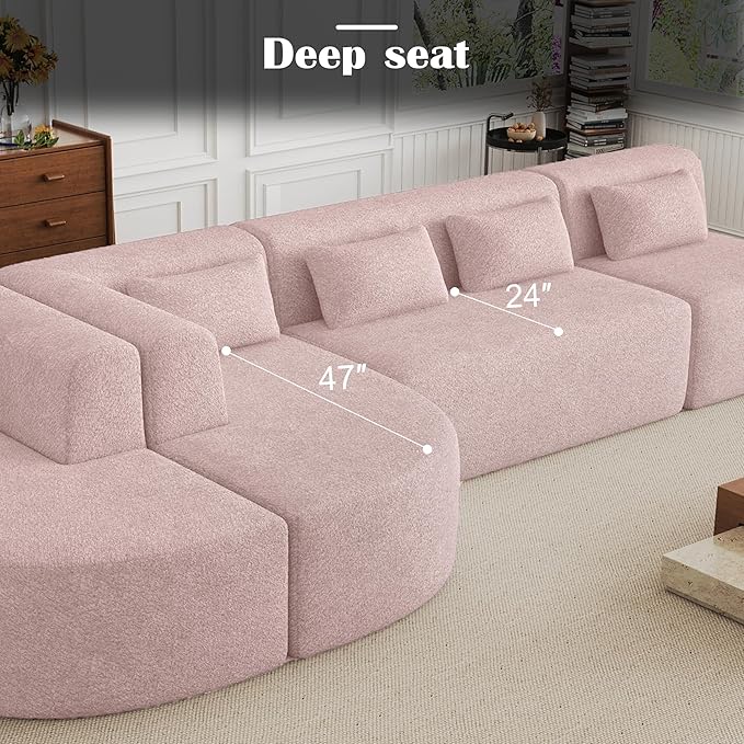 144 Sectional Couches for Living Room Comfy U-Shaped Cloud Couch with Chaise Lounge Modern Deep Seat Boneless Sofa No Assembly Required (Boucle Pink)