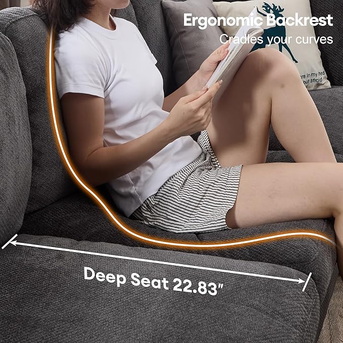 Modern Loveseat Sofa 68.5 inches Living Room Couch Dark Gray Chenille Fabric 350 lbs Weight Capacity