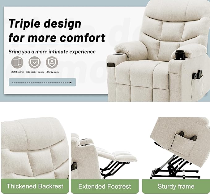 Power Recliner Chair with Massage and Heating Power Lift Recliner Chair for Elderly and Adults Electric Recliner with Remote Control and Cup Holders for Living Room