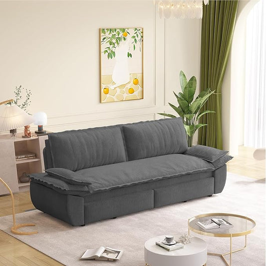 Cilee 73.2 Folding Sofa Bed 3-in-1 Convertible Loveseat Sleeper Sofa Pull Out Futon Sofa Comfy Floor Couch with Storage Pocket &amp 2 Pillows Love Seats Furniture for Living Room Corduroy Gray