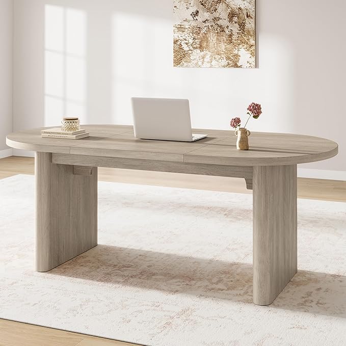 GAOMON 70.8 Inch Oval Computer Desk Long Large Executive Desk Wooden Home Office Desk Writing Table Computer Table Workstation for Home Office
