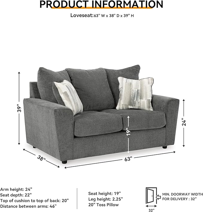 Signature Design by Ashley Stairatt Casual Loveseat with Flared Arms Gray
