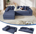 110'' Oversize Cloud Sectional Couches for Living Room Convertible Sleeper Sofa Bed Big Comfy Couch with 2 Side Pockets &amp 8 Pillows Corduroy Free-Combined (Blue 110 -Left Facing Chaise)