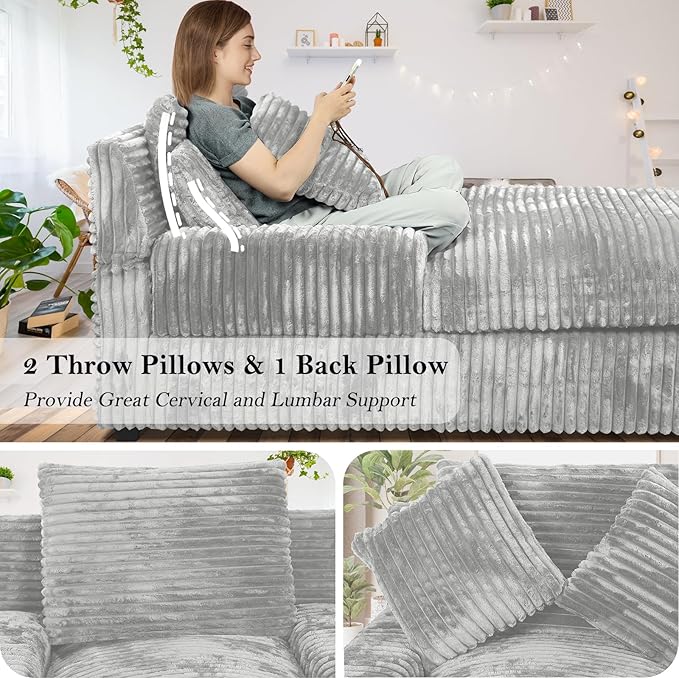 59 Inches Chaise Lounge Indoor with Adjustable Backrest Single Sleeper Sofa Chair with Lumbar Pillows Upholstered Sofa Bed for Living Room Bedroom Office