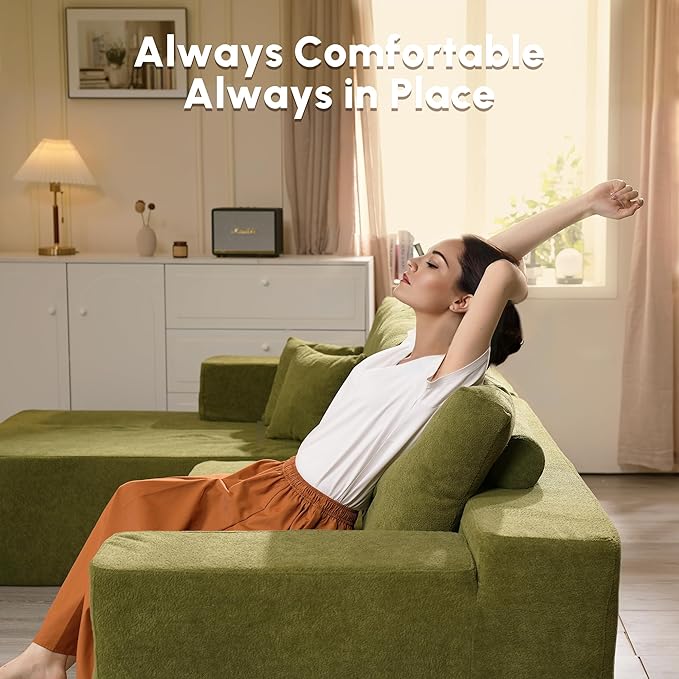 106 Cloud Sectional Couches for Living RoomL Shaped Boneless Couch with Comfy ChaiseModular Sofa with Deep Seat No Assembly RequiredGreen