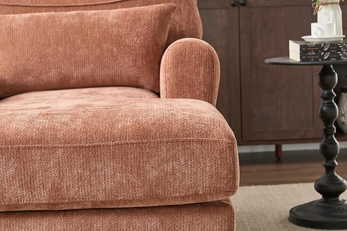 51'' Chaise Lounge Chair Indoor Accent Upholstered Reading Side Armchair Comfy Leisure Sleeper Sofa Chair Chenille Recliner Arm Chairs for Living Room &amp Bedroom Easy Assembly (Orange) | Modern