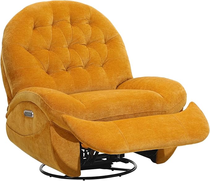 EONIX Stylish Power Swivel Rocker Recliner Chair for Living Room Rocking All Positions Dual Motor Independently Controlled Backrest and Headrest SXXY005021 Orange
