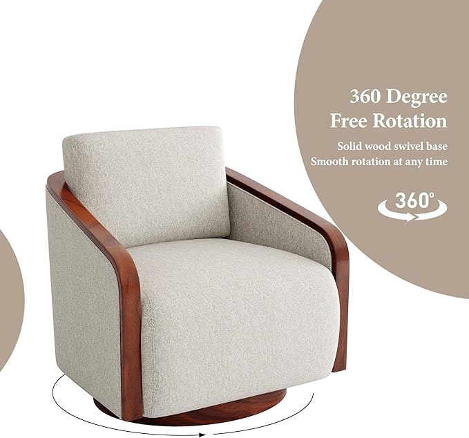 UIXE Swivel Barrel Chair Chenille Accent Chairs Upholstered Club Armchair for Living Room Contemporary Arm Chair Bedroom Reading Seat Nook Single Sofa with Back Pillow - Beige Brown