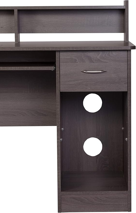 OneSpace Essential Computer Desk Modern Office Desk with Hutch and Pull-Out Keyboard Tray Grey Oak