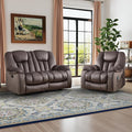 CANMOV Manual Recliner Sofa Set-Soft Fabric Reclining Living Room Sets Single Chair and Love Seating Massage Heated Recliner Couch with Cup HoldersSide Pocket for Adults Elderly Dark Brown