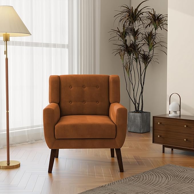 Accent Chair Modern Velvet Arm Chair for Living Room Bedroom Comfy High-Resilient Sponge Reading Chair for Small Spaces-Velvet Orange Set of 1