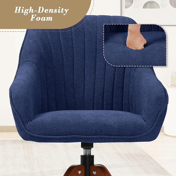 Athena Collection Modern Accent Chair Comfy Swivel Reading Chair for Adults Soft Upholstered Fabric Armchair with Wooden Legs for Living Room Bedroom Dorm Office Blue