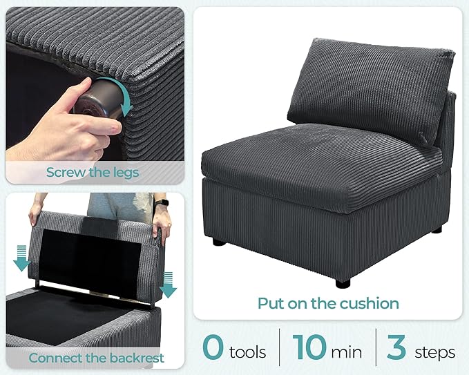 Jocisland Oversized Modular Sectional Sofa with 32 Deep Seat 6 Seater Sectional Couch Modular Sofa for Living Rooms Tool-Free Assembly Flexible Modular Couch Layout-Corduroy Gray