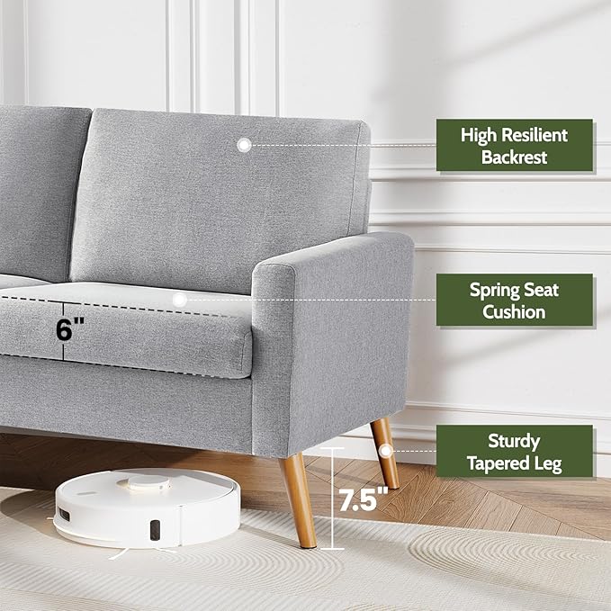 WEUP 68 Loveseat Sofa Light Gray Fabric Couch Mid Century Modern Loveseat Couches for Living Room Light Gray