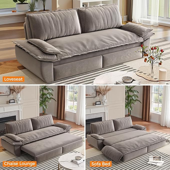 73.2 Queen Pull Out Sofa Bed Pullout Sofabed 3 in 1 Convertible Sleeper Couch Velvet Loveseat Futon with 2 Soft Pillows for Living Room Apartment Small Space