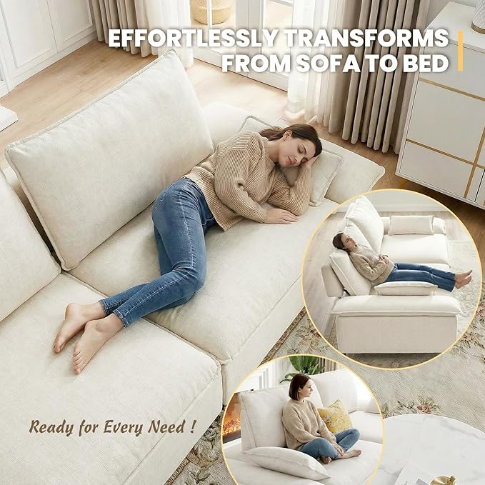 114” Oversized Sectional Sofa – Sailboat Cloud Couch with Adjustable Backrest Extra Deep &amp Wide Seats Modern Sleeper Sofa for Living Room (Natural Beige 114-inch)