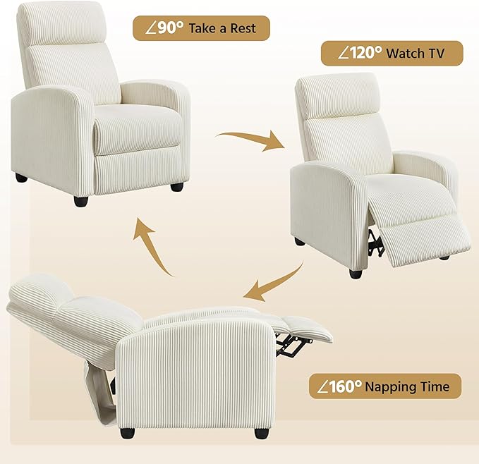 Yaheetech 2-Seat Corduroy Pushback Recliner Chair Living Room Chair with Thick Seat Cushion and Backrest Reclining Chair for Living Room Beige