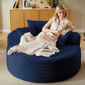 55''L Oversized Round Chaise Longue Chair Indoor Corduroy Sponge Single Sofa Oversized Round Chairs Modern Sleeper Chair for Living RoomProjection Room Wide Armrest Chairs Blue