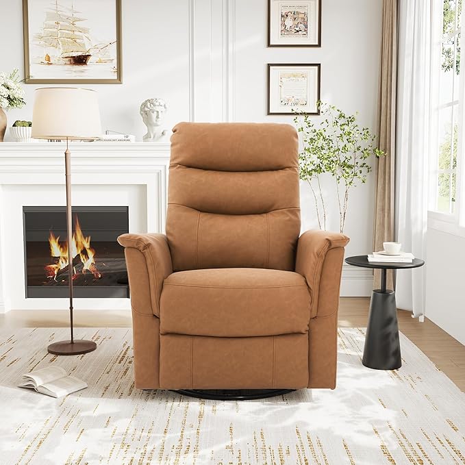 Manual Recliner Chair with Two Adjustable Positions Rocking and Swivel Recliner Rocking Recliner Massage Recliner with 8-Point Massage Function and Adjustable Backrest for Living Room (Brown15)